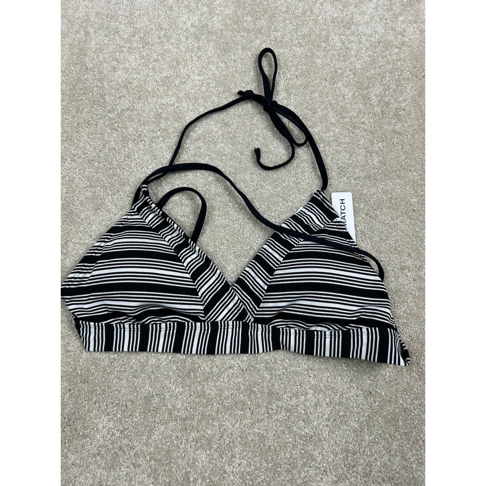 a.n.a Striped Bikini Top L Black White Triangle Halter Nautical Classic Summer